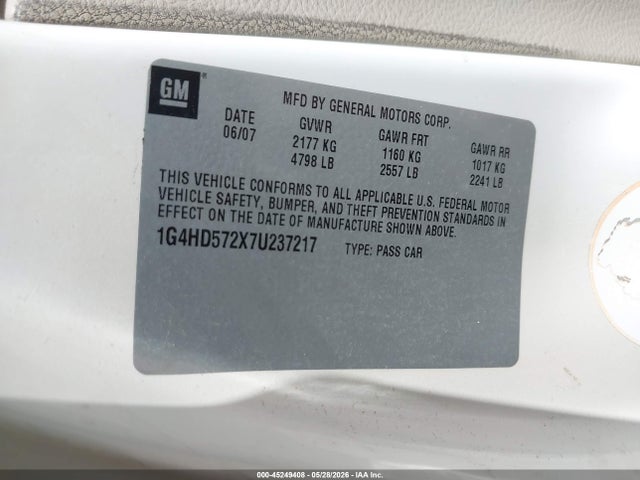 2007 Buick Lucerne Cxl მანქანა იყიდება აუქციონზე, vin: 1G4HD572X7U237217, აუქციონის ნომერი: 45249408