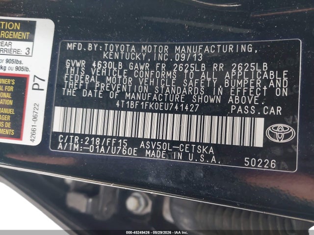 Toyota CAMRY SE 2014 4T1BF1FK0EU741427 Image 9