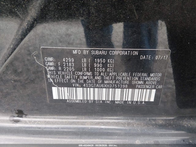 Aukcja sprzedaży 2017 Subaru Impreza 2.0i Limited, vin: 4S3GTAU6XH3751398, numer aukcji: 45249429