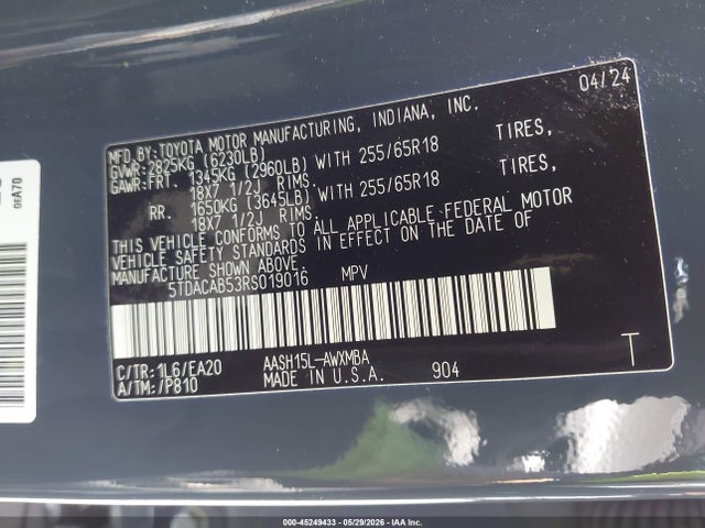 5TDACAB53RS019016 Toyota Grand Highlander Hybrid Xle
