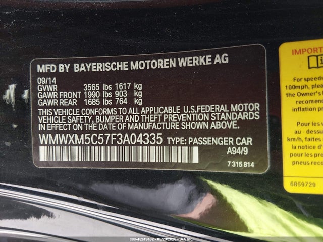 Aukcja sprzedaży 2015 Mini Hardtop Cooper, vin: WMWXM5C57F3A04335, numer aukcji: 45249462
