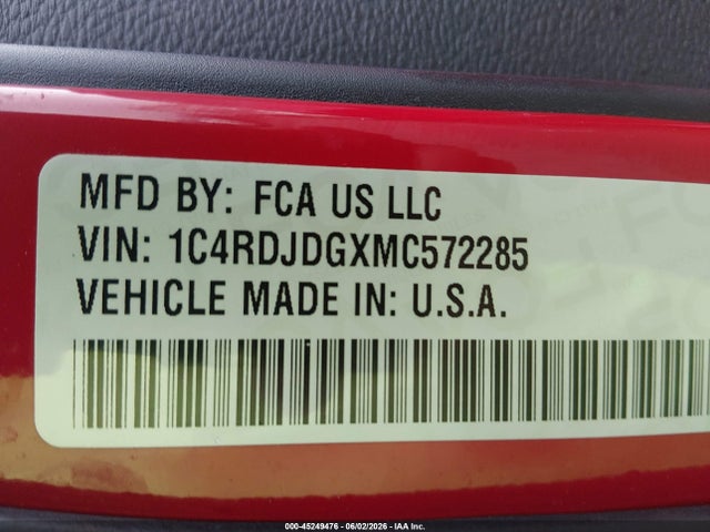 Продажа на аукционе авто 2021 Dodge Durango Gt Plus Awd, vin: 1C4RDJDGXMC572285, номер лота: 45249476