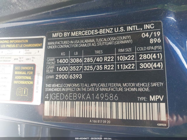 Aukcja sprzedaży 2019 Mercedes-benz Amg Gle 43 Coupe 4matic, vin: 4JGED6EB9KA149586, numer aukcji: 45249477