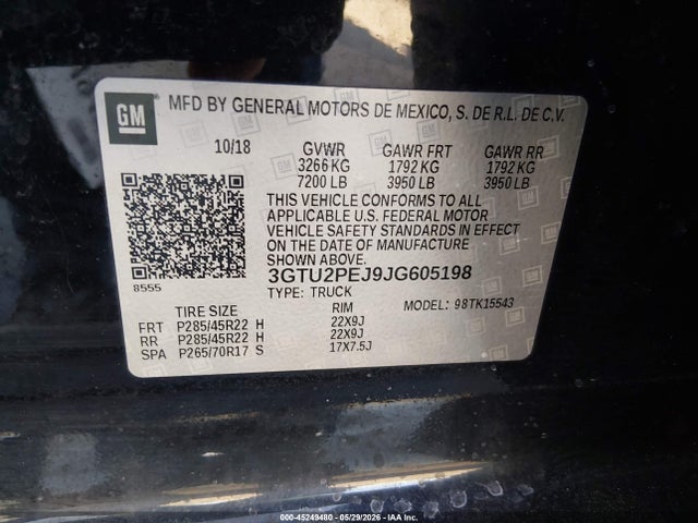 Продаж на аукціоні авто 2018 Gmc Sierra 1500 Denali, vin: 3GTU2PEJ9JG605198, номер лоту: 45249480