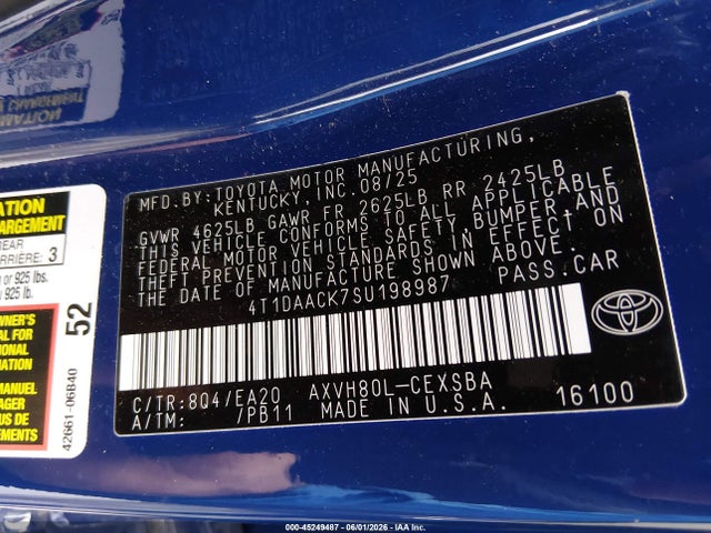 Toyota CAMRY SE 2025 4T1DAACK7SU198987 Image 9