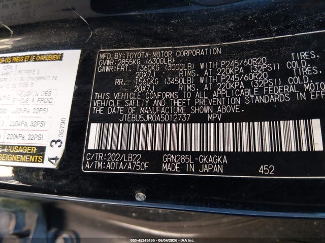 Продажа на аукционе авто 2010 Toyota 4runner Limited V6, vin: JTEBU5JR0A5012737, номер лота: 45249495