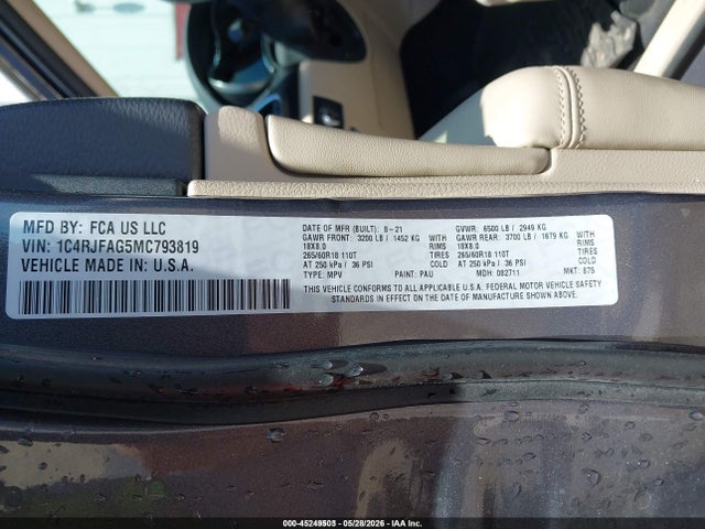 45249503 :رقم المزاد ، 1C4RJFAG5MC793819 vin ، 2021 Jeep Grand Cherokee Laredo E 4x4 مزاد بيع