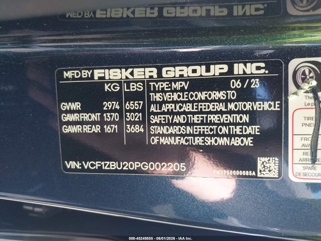 Fisker Ocean One 2023 VCF1ZBU20PG002205 Image 9