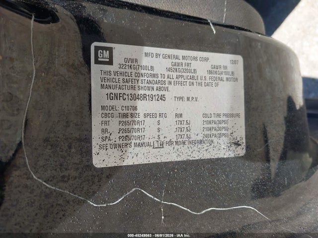 45249563 :رقم المزاد ، 1GNFC13048R191245 vin ، 2008 Chevrolet Tahoe Lt مزاد بيع