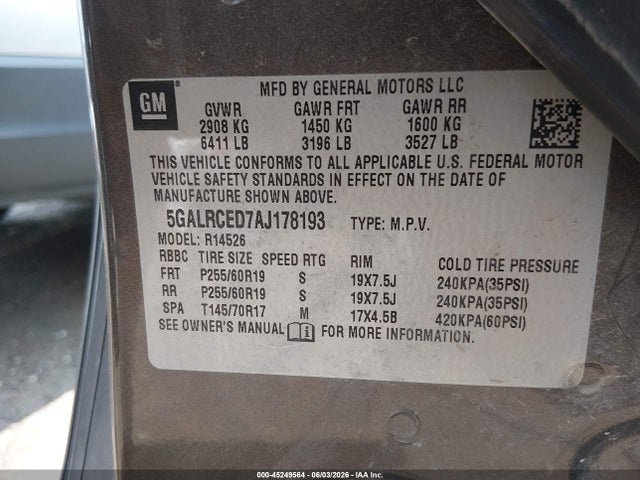2010 Buick Enclave 2xl მანქანა იყიდება აუქციონზე, vin: 5GALRCED7AJ178193, აუქციონის ნომერი: 45249564