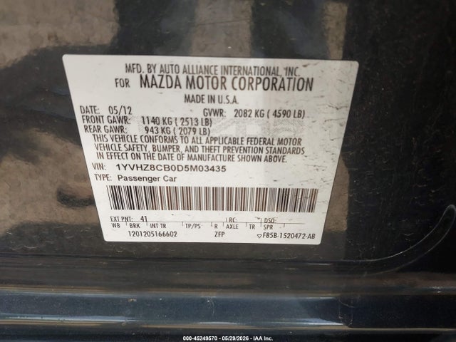 Продажа на аукционе авто 2013 Mazda Mazda6 S Grand Touring, vin: 1YVHZ8CB0D5M03435, номер лота: 45249570