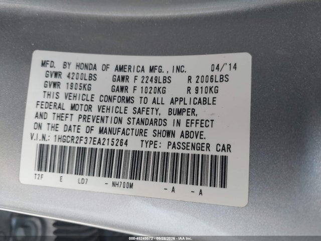 Honda ACCORD LX 2014 1HGCR2F37EA215264 Image 9