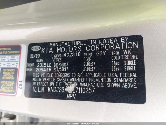 Aukcja sprzedaży 2020 Kia Soul Ex, vin: KNDJ33AU1L7110257, numer aukcji: 45249581