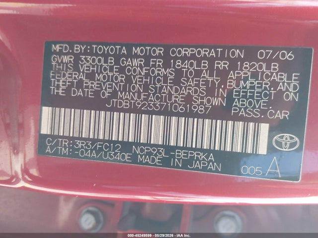 Продаж на аукціоні авто 2007 Toyota Yaris, vin: JTDBT923371061987, номер лоту: 45249599