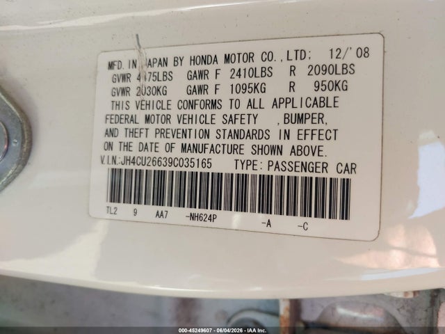 Aukcja sprzedaży 2009 Acura Tsx, vin: JH4CU26639C035165, numer aukcji: 45249607