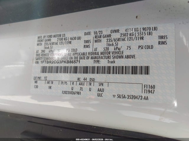 Aukcja sprzedaży 2023 Ford Transit-250, vin: 1FTBR2CG3PKB86571, numer aukcji: 45249631