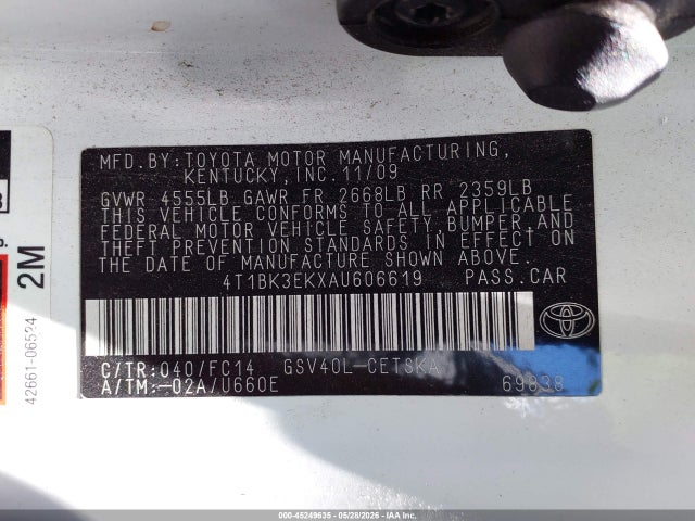 2010 Toyota Camry Se V6 მანქანა იყიდება აუქციონზე, vin: 4T1BK3EKXAU606619, აუქციონის ნომერი: 45249635