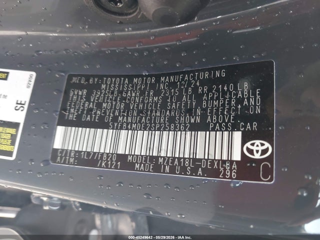 45249642 :رقم المزاد ، 5YFB4MDE2SP258362 vin ، 2025 Toyota Corolla Le مزاد بيع