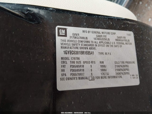 Aukcja sprzedaży 2008 Cadillac Escalade Standard, vin: 1GYEC63818R168541, numer aukcji: 45249665