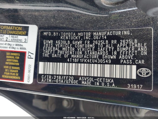 Aukcja sprzedaży 2014 Toyota Camry Se, vin: 4T1BF1FK4EU430549, numer aukcji: 45249666