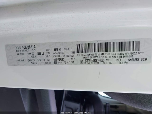 Aukcja sprzedaży 2016 Ram Promaster 1500 Low Roof, vin: 3C6TRVAG9GE104135, numer aukcji: 45249671