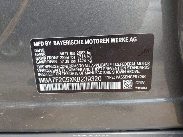 Продажа на аукционе авто 2019 Bmw 750i Xdrive, vin: WBA7F2C5XKB239320, номер лота: 45249672