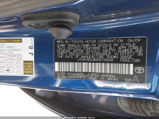 45249679 :رقم المزاد ، JTDKN3DU8A0018658 vin ، 2010 Toyota Prius Iv مزاد بيع
