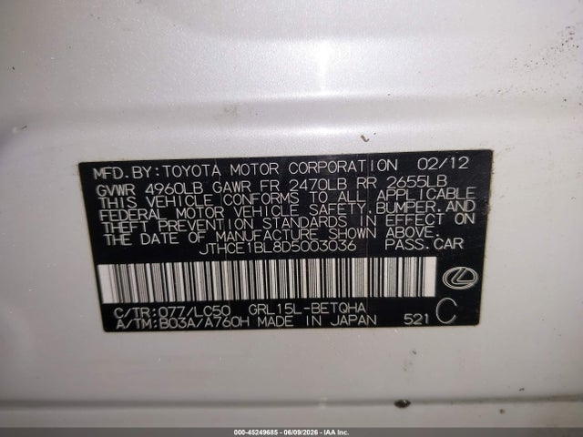 Aukcja sprzedaży 2013 Lexus Gs 350, vin: JTHCE1BL8D5003036, numer aukcji: 45249685