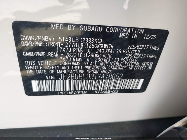 Subaru Outback Wilderness 2026 JF2BURLD9TY478652 Image 9