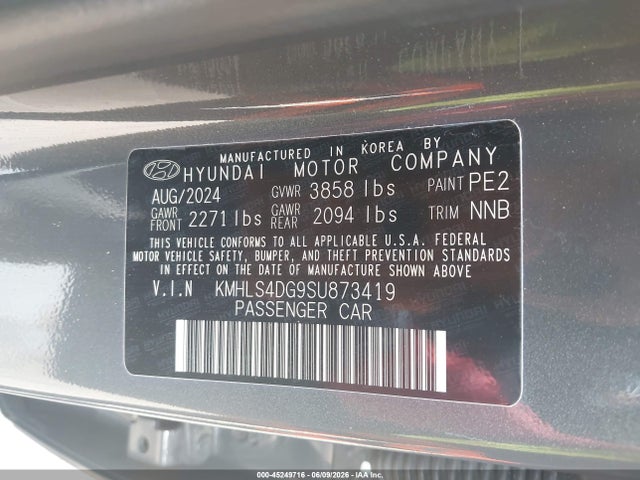 Aukcja sprzedaży 2025 Hyundai Elantra Sel Convenience, vin: KMHLS4DG9SU873419, numer aukcji: 45249716