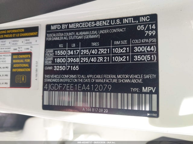 Продажа на аукционе авто 2014 Mercedes-benz Gl 63 Amg 4matic, vin: 4JGDF7EE1EA412079, номер лота: 45249717
