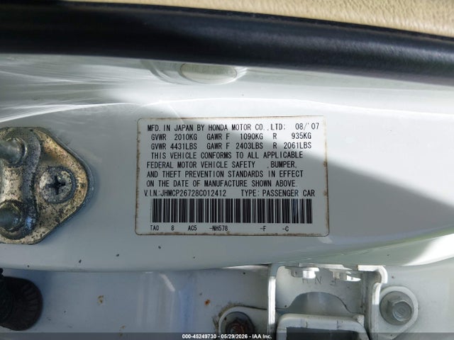 Aukcja sprzedaży 2008 Honda Accord 2.4 Ex, vin: JHMCP26728C012412, numer aukcji: 45249730