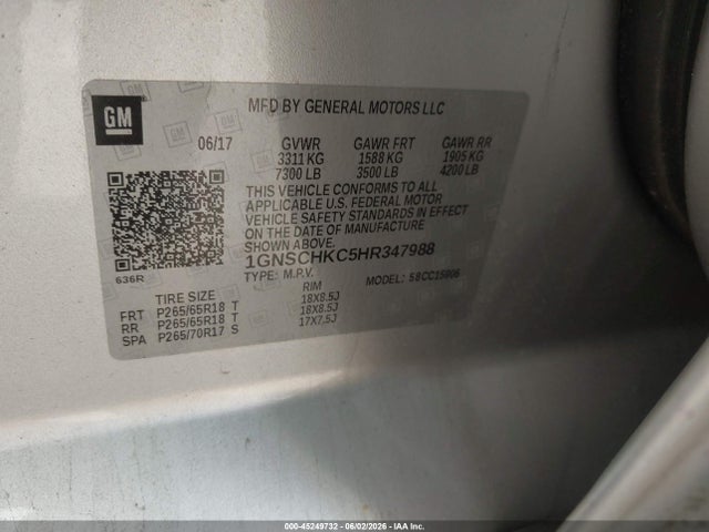 Продажа на аукционе авто 2017 Chevrolet Suburban Lt, vin: 1GNSCHKC5HR347988, номер лота: 45249732