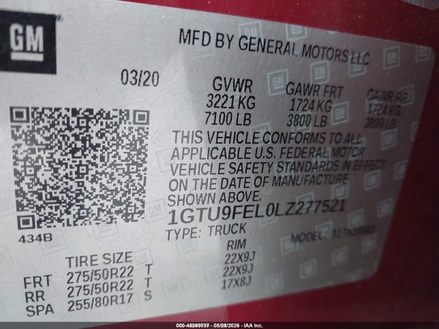 Aukcja sprzedaży 2020 Gmc Sierra 1500 4wd  Short Box Denali, vin: 1GTU9FEL0LZ277521, numer aukcji: 45249737