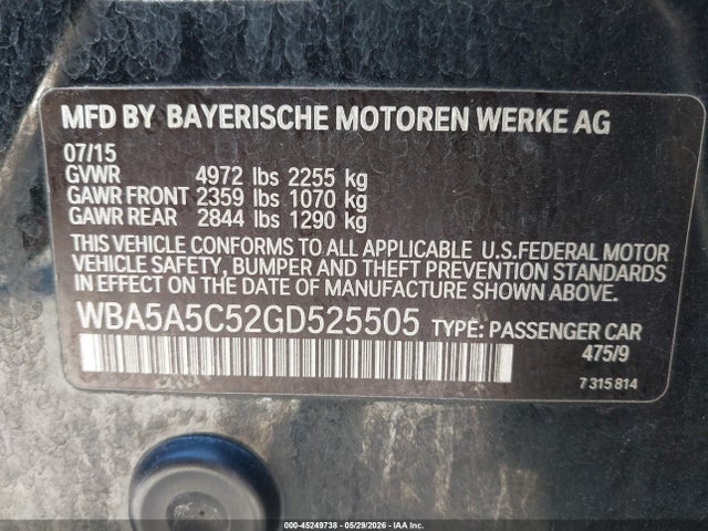 Продаж на аукціоні авто 2016 Bmw 528i, vin: WBA5A5C52GD525505, номер лоту: 45249738