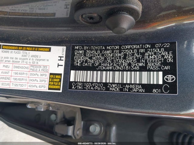 Toyota Prius Le 2022 JTDKAMFU3N3181348 Image 9