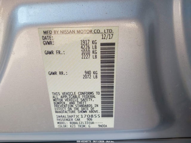 Nissan Altima 2.5 Sv 2018 1N4AL3AP7JC170855 Image 9