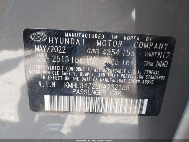 Hyundai Sonata Limited 2022 KMHL34J26NA232188 Image 9