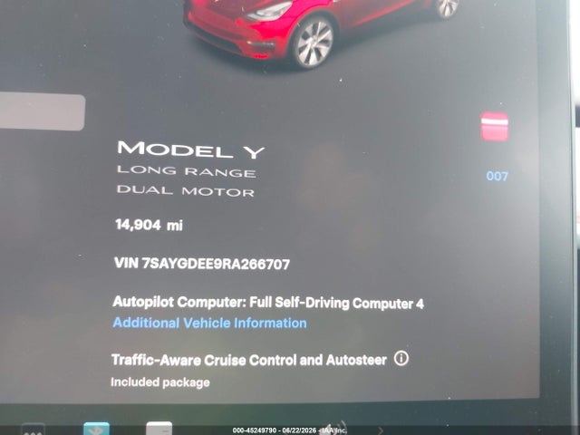 45249790 :رقم المزاد ، 7SAYGDEE9RA266707 vin ، 2024 Tesla Model Y Long Range Dual Motor All-wheel Drive مزاد بيع
