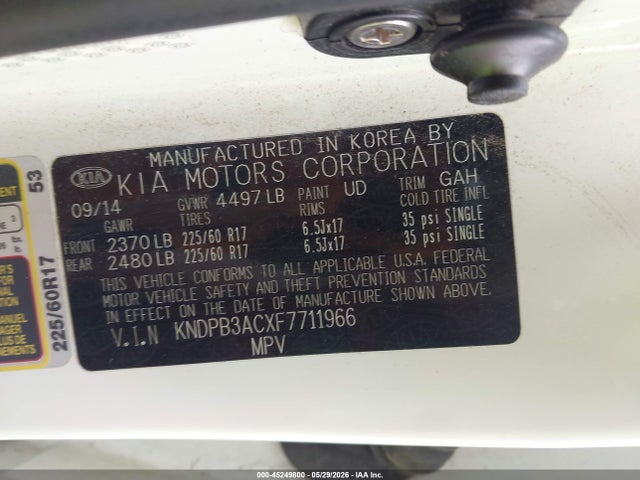 Aukcja sprzedaży 2015 Kia Sportage Lx, vin: KNDPB3ACXF7711966, numer aukcji: 45249800