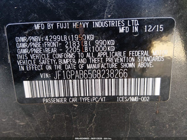 JF1GPAB65G8238266 Subaru Impreza 2.0i Premium