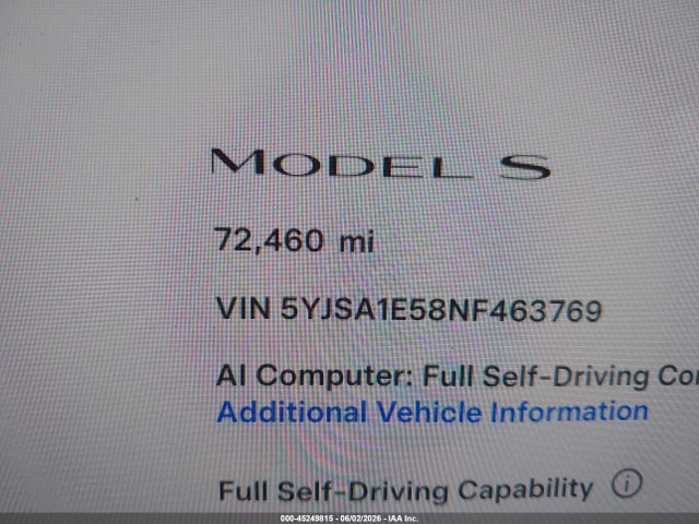 5YJSA1E58NF463769 Tesla Model S Dual Motor All-wheel Drive