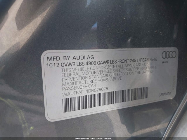 Продажа на аукционе авто 2013 Audi A4 2.0t Premium, vin: WAUFFAFL4DN028079, номер лота: 45249825