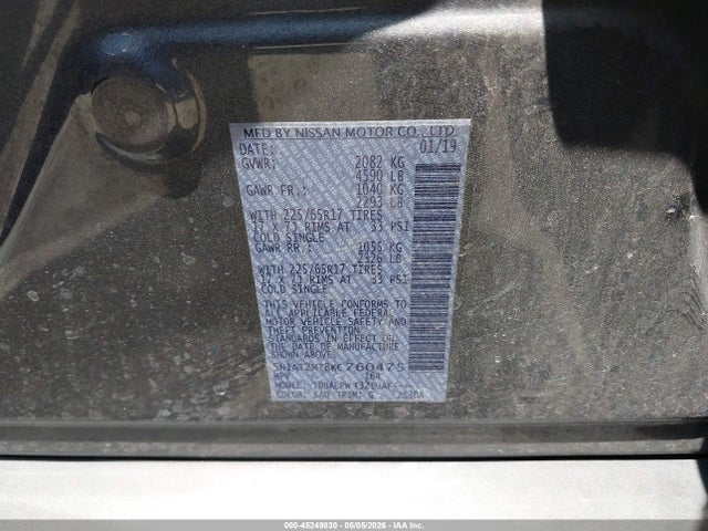 Aukcja sprzedaży 2019 Nissan Rogue S, vin: 5N1AT2MT8KC760475, numer aukcji: 45249830