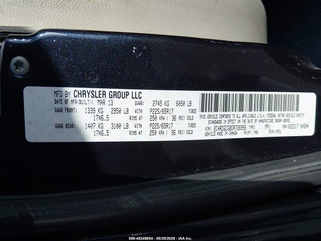 Продажа на аукционе авто 2013 Dodge Grand Caravan Sxt, vin: 2C4RDGCG8DR726956, номер лота: 45249854