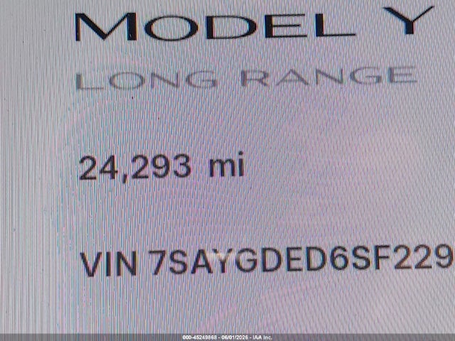 Продажа на аукционе авто 2025 Tesla Model Y Long Range Dual Motor Rear-wheel Drive, vin: 7SAYGDED6SF229808, номер лота: 45249868
