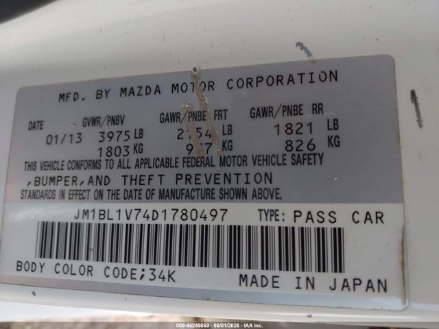 Aukcja sprzedaży 2013 Mazda Mazda3 I Touring, vin: JM1BL1V74D1780497, numer aukcji: 45249869