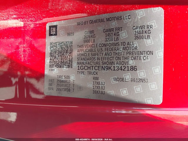Aukcja sprzedaży 2019 Chevrolet Colorado Lt, vin: 1GCHTCEN9K1342186, numer aukcji: 45249874