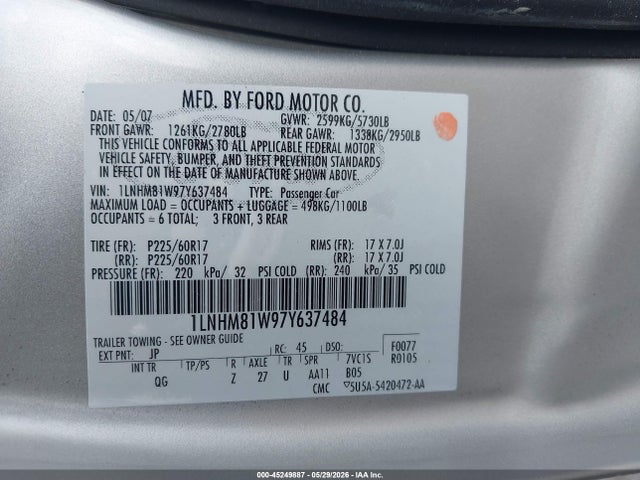 Продаж на аукціоні авто 2007 Lincoln Town Car Signature, vin: 1LNHM81W97Y637484, номер лоту: 45249887