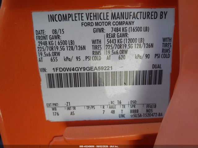 Aukcja sprzedaży 2016 Ford F-450 Chassis Xl, vin: 1FD0W4GY9GEA59221, numer aukcji: 45249898